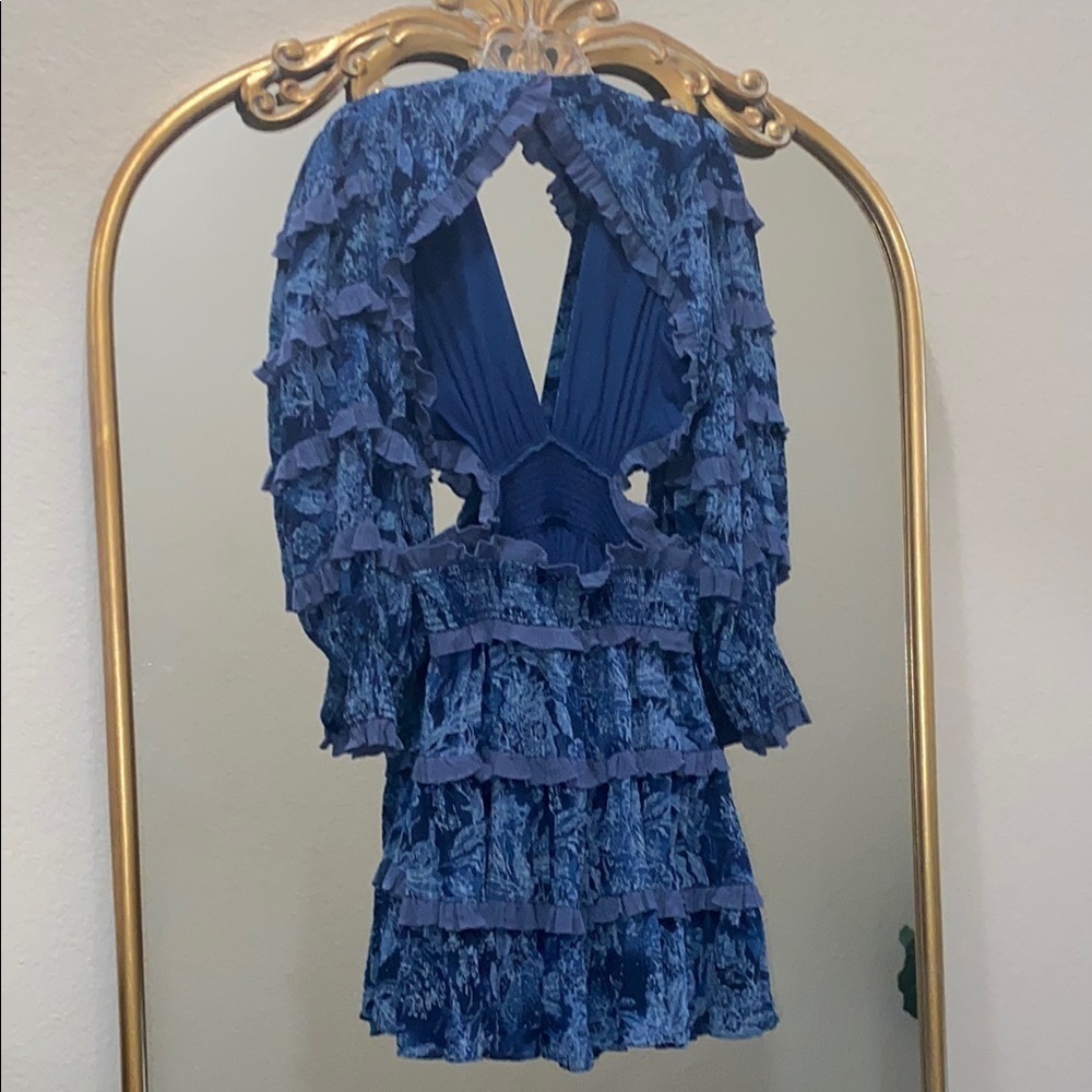 Elliatt Alvernia Ruffle Long Sleeve Mini Dress in Navy Blue Size XL - Picture 7 of 13